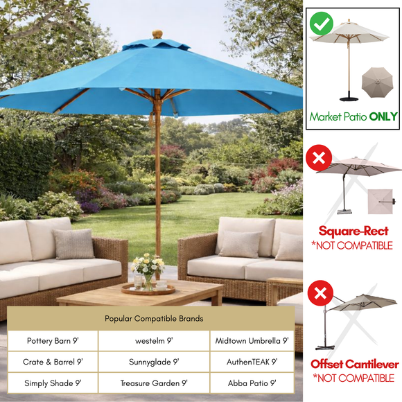 9ft Market Patio Umbrella 6 Rib Replacement Canopy Teal